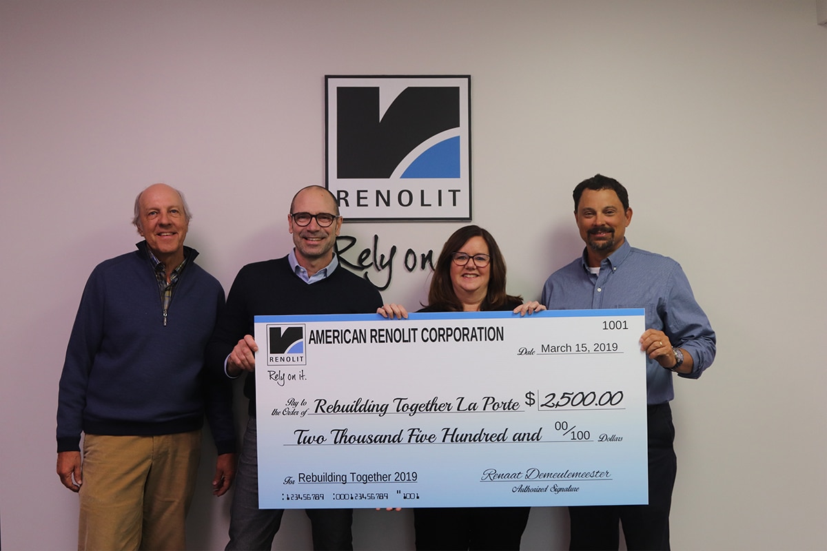 American Renolit gifts $2,500 check to Rebuilding Together LaPorte County
