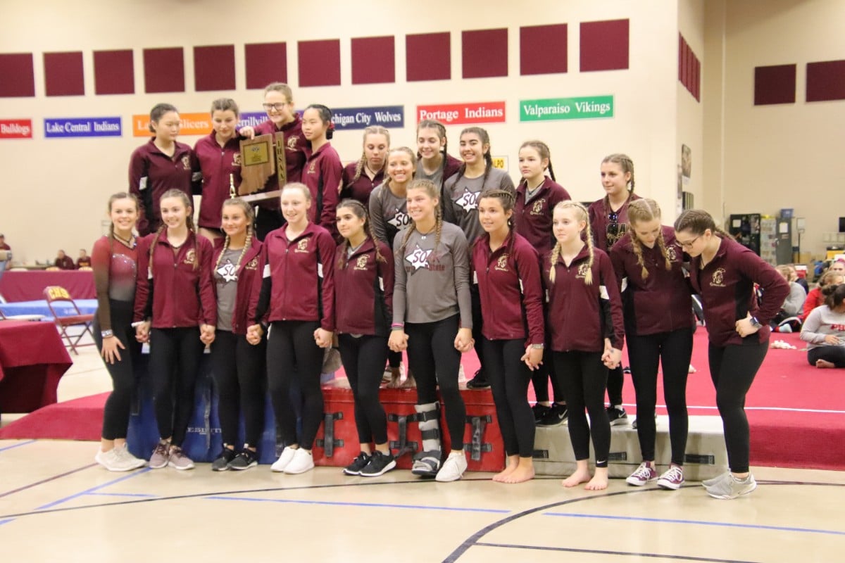 High School Gymnasts Support and Encourage Teammates at IHSAA Annual Girls Gymnastics Sectionals